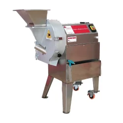 دستگاه اسلایسر صنعتی عمودی (خلالی، اسلایسی و نگینی)، با قابلیت اسلایس، چیپس ساز و خلال کن و همچنین نگینی کردن انواع میوه، سیب زمینی، هویج، پیاز را دارد.