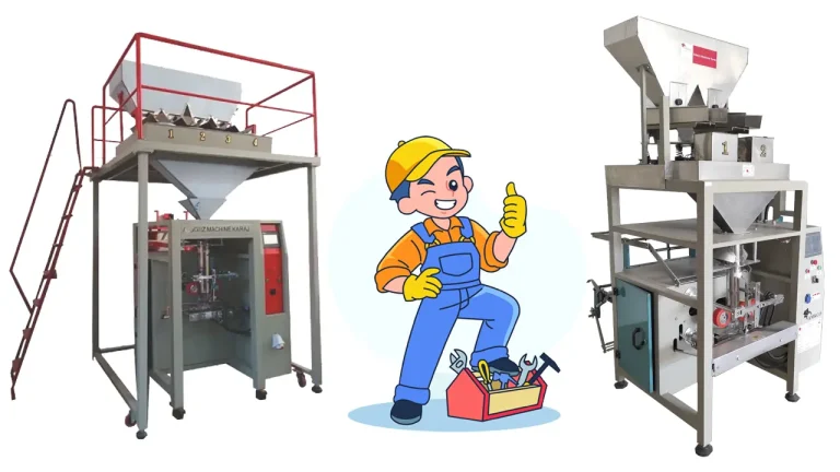 آموزش و روش تعمیر دستگاه بسته بندی توزین دار به همراه ویدئو و فیلم آنوزشی شامل تعویض لوله یقه، باز کردن توزین ها، باز کردن سینی ویبره و ...