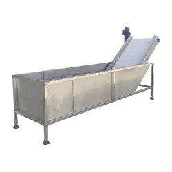 دستگاه شستشو خلال سیب زمینی در اصل یک وان شستشو تمام اتوماتیک بوده که دارای یک نوار نقاله مدولار جهت انتقال محصول از داخل وان به سایر بخش ها است